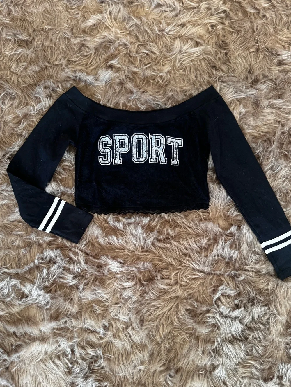 Sporty Gal Off Shoulder crop Top Black lace detail